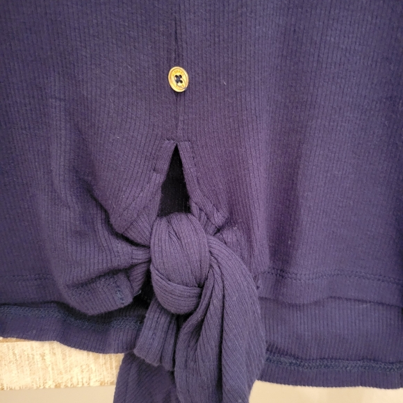 MICHAEL Michael Kors Navy Blue Tie Top With Gold Buttons Sz S - Picture 4 of 6